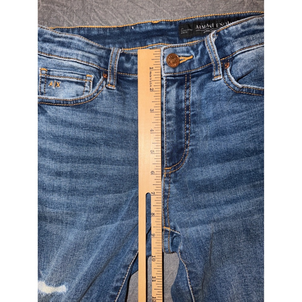 Armani Exchange J01 Super Skinny Distressed Blue Jeans Womens Size 26 6RYJ01 - Picture 9 of 11